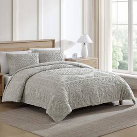 Embcm3kggry Beatrice Home Fashions Medallion Tufted Chenille Comforter 3pc Set Cotton King