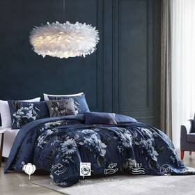 655079 Bebejan Daisy Blue Floral 5 Piece Comforter Set Pure Cotton Sateen And Reversible - Queen