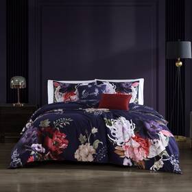 655375 Bebejan Deep Purple Garden 5 Piece Reversible Comforter Set In Queen