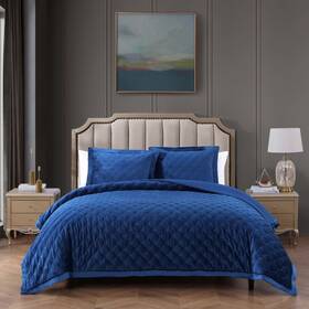 655418 Bebejan 3 Piece Velvet Comforter Set Navy In King