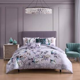 655602 Bebejan Jewel Toned Florals 5 Piece Reversible Comforter Set In Queen Final-sale