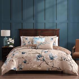 655770 Bebejan Blue Blossom 3 Piece Reversible Comforter Set In King Final Sale