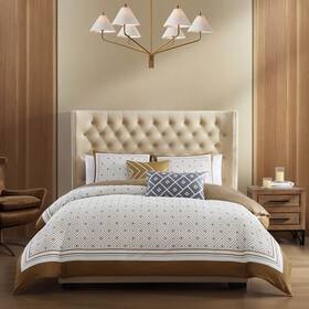 655780 Bebejan Geometric Latte 5 Piece Reversible Comforter Set In King