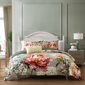 655794 Bebejan Whispering Willows 3 Piece Reversible Comforter Set In Queen- Final Sale