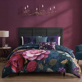 655837 Bebejan 100% Cotton 5 Piece Reversible Bed In A Bag Set Queen - Vibrant Flora