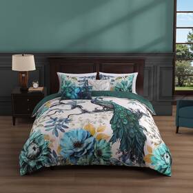 655848 Bebejan Peacock Jardin 5 Piece Reversible Comforter Set In King