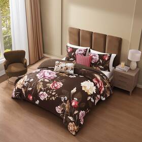 Bebejan 810066553095 Floral Garden On Mocha 5 Piece Reversible Comforter Set King