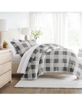 Becky Cameron 196901019163 Bedding Set Reversible Microfiber Gingham Gray-full And Queen-new