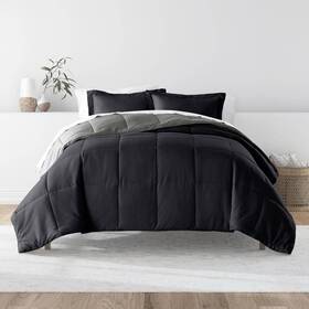 Becky Cameron 196901101967 Black And Fog Microfiber Down Alternative King/cal King Reversible Comforter Set