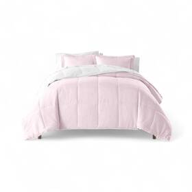 Becky Cameron 842933142026 Full/queen Reversible Comforter Set Blush And White Microfiber Down Alternative
