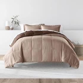 Becky Cameron 842933142156 Taupe And Chocolate Microfiber Down Alternative King / Cal Reversible Set