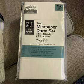 Bed Bath & Beyond 894190080241 Twin White Microfiber Dorm Sheets Salt 2 Fitted And Pillowcases Per Set