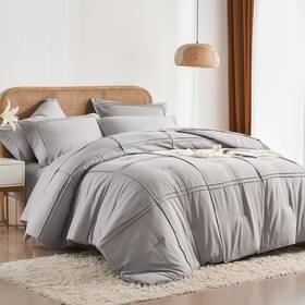 Bedding 313023055088 King Size Comforter Set 7 Piece Bed In A Bag Grid Pinch Pleat Grey S