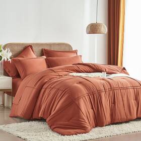Bedding 313108470454 Queen Comforter Set 7 Piece Bed In A Bag Grid Pinch Pleat Terracotta