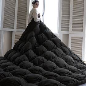 Bedding 445035262284 Pinch Pleat Goose Down Feathers Fiber Comforter Palatial King Size All Season-ul