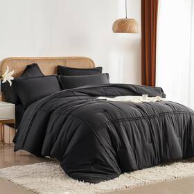 Bedding 705353960529 Queen Comforter Set 7 Piece Bed In A Bag Grid Pinch Pleat Black Stri