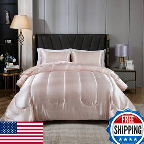B0dfxwbscy Bedding Dreamer Satin Comforter Set Queen Silk Like Pink Luxury