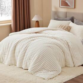 Bedelite 313026547504 King Comforter Set Soft Warm Fluffy Cream White Bedding Luxury For Winter Warmth