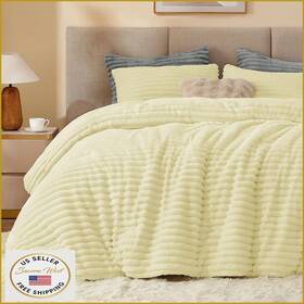 B0dqt99l8k Bedelite Queen Fleece Comforter Set Super Soft Warm Fluffy Yellow Bedding 3pc