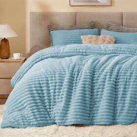 Beusb2d1a2qu Bedelite Fleece Queen Comforter Set -super Soft And Warm Fluffy Light Blue Bedding Luxu