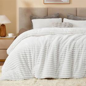 Beusb2d1n1qu Bedelite Fleece Queen Comforter Set -super Soft And Warm Fluffy Bright White Bedding Lu