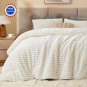 Beusb2d1w1ck Bedelite Fleece California King Comforter Set Soft Warm Fuzzy Cream White Bedding -super