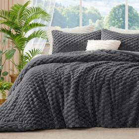 Beusb2d2g1qu Bedelite Fluffy Queen Comforter Set - Grey Fleece Soft For Size Bed L