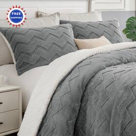 Beusb2e1g1ki Bedelite Fluffy King Size Comforter Set 3 Pieces Super Soft Sherpa Grey Luxury