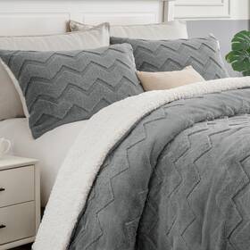 Beusb2e1g1qu Bedelite Fluffy Queen Comforter Set - Super Soft Sherpa Grey For Size