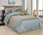 Bednlinens 7 Piece Queen Blue Gold Classic Diamond Embroiderd Comforter Set Claremont 682500559082