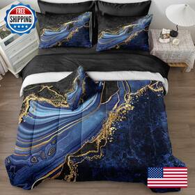B0cl8yvcpt Bedorm Black Gold Bedding Blue Marble Comforter Set 8 Pieces King Bed In A Bag