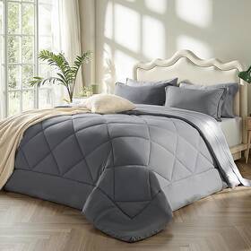 Bedshe 313114453496 Queen Comforter Set 7 Pieces Reversible Grey Bedding Size Bed New