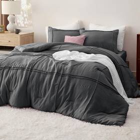 Bedshe 445037633686 Twin Comforter Set With Sheet - 3 Pieces Soft Dark Grey Bedding Grid Pinch