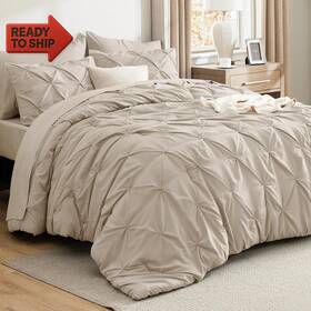 Bedshe 445041261240 Bedsure Queen Comforter Set Beige - Bed In A Bag Size Bedding 7 Pieces G