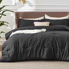 Bedshe 726084057371 Bedsure Full Comforter Set - Black Soft Bedding For All Seasons Cationic Dyed B
