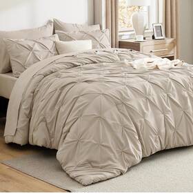 Bedsure 840175611775 Queen Comforter Set Beige 7 Pieces Bed In A Bag Soft Bedding W