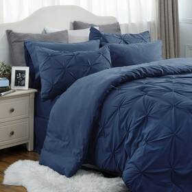 Bedsure 841745145317 Navy Pintuck Comforter Set Full Bed In A Bag