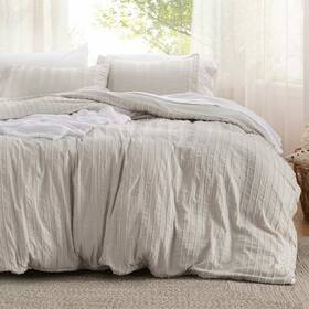 94188482 Bedsure 3pcs Striped King Tufted Vintage Chic Style Duvet Cover Set