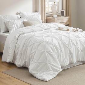 B086123vlf Bedsure Queen Comforter Set White Pinch Pleat Bed In A Bag 7 Piece Gentlesoft
