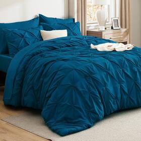 B08612swzb Bedsure Twin Comforter Set Teal - 5 Pieces Bed In A Bag Pinch Pleat Bedding