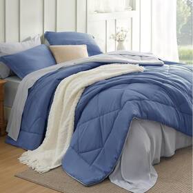 B08939myzx Bedsure Comforter Bed Set - 7 Pieces King Size In A Bag Infinity Blue/gray
