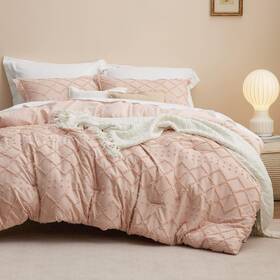 B0bc1jbq5y Bedsure Full Size Comforter Set - Coral Pink Boho Tufted Shabby Chic