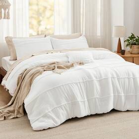 B0cbjtpfdm Bedsure White Queen Comforter Set - 4 Pieces Pinch Pleat Bed Down Alternati