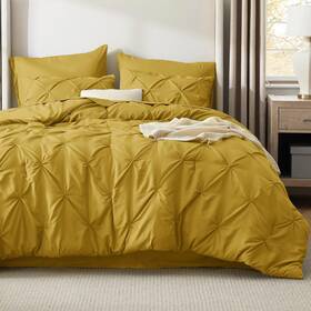 B0cg8pm6j5 Bedsure Queen 7-piece Comforter Set Pinch Pleat Mustard Yellow Bed In A Bag