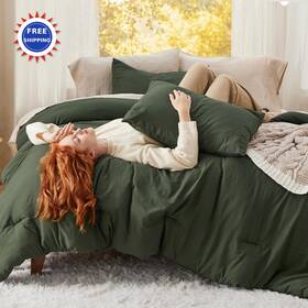 B0cglq56fv Bedsure King 104 X90 Comforter Set Cotton Like 3 Pieces Lightweight Dark Green