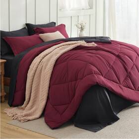 B0d1bm6w7r Bedsure King Size Comforter Set - 7 Pieces Reversible Burgundy And Black Bedding