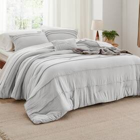 B0d494wrwd Bedsure California King Comforter Set - 4 Piece Pinch Pleat Bed Light Grey