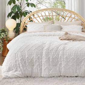 Bedsure Collections 744759268785 Queen Comforter Set - White Boho Tufted Shabby Chic Bedding C