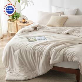 Us000052equ Bedsure Queen Comforter Set Beige Soft Bedding Seasons Cationic Dyed 3 Pieces
