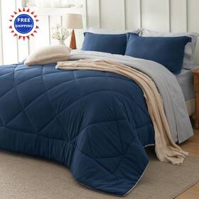 Us000060lfu Bedsure Full Size Comforter Set - 7 Pieces Bed In A Bag Solid Reversible Navy